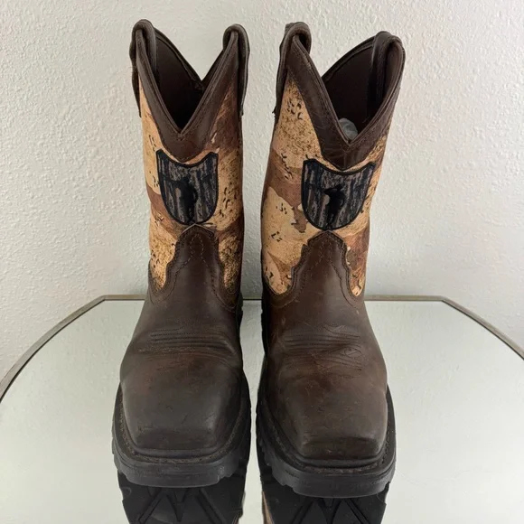 !SOLD! CODY JAMES Brown Leather Camo Flag Vibram Decimator Comp Toe Work Boots - Picture 9 of 13